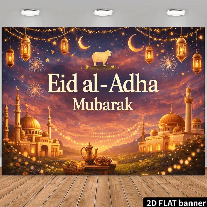 

2D Eid al-Adha Backdrop Crescent Moon & Sheep Photography Background 47.2x31.5inch/120*80cm