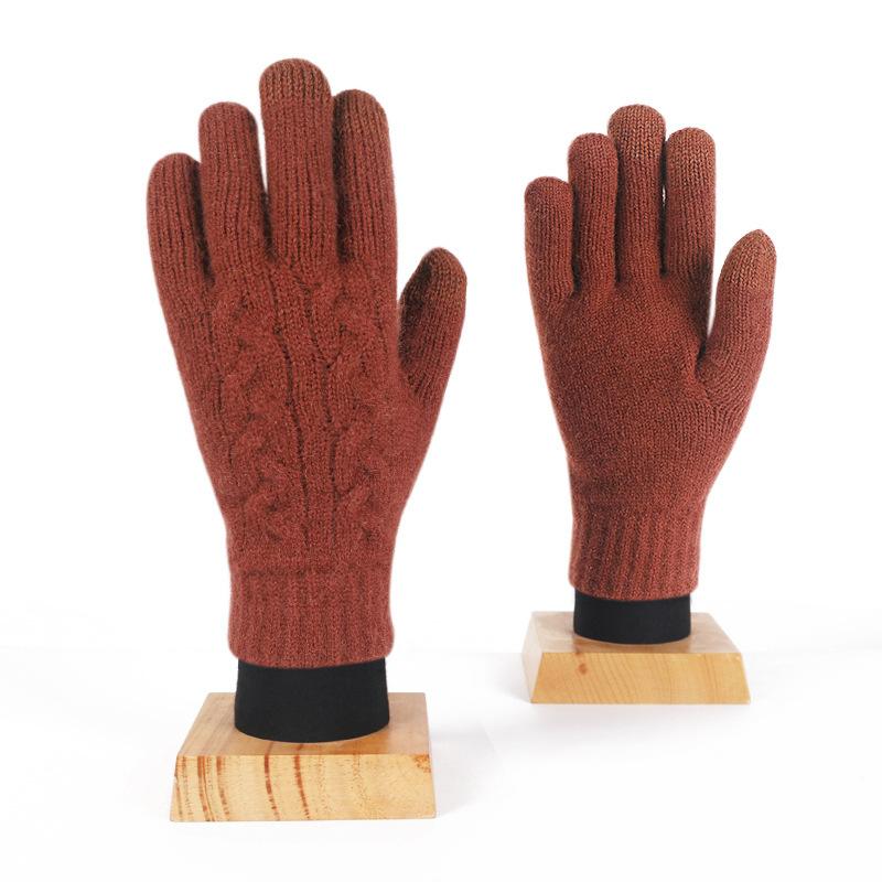 Adult Winter Touch Screen Knitted Gloves for Women Double Layer Plus Velvet Warm Cold proof Five Finger Gloves Riding Anti Slip Gloves for Men