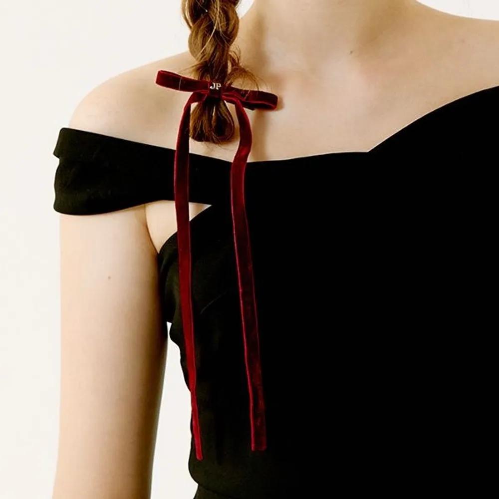 Velvet Drop Long Ribbon Hair Clip JP-23-354CC Burgundy