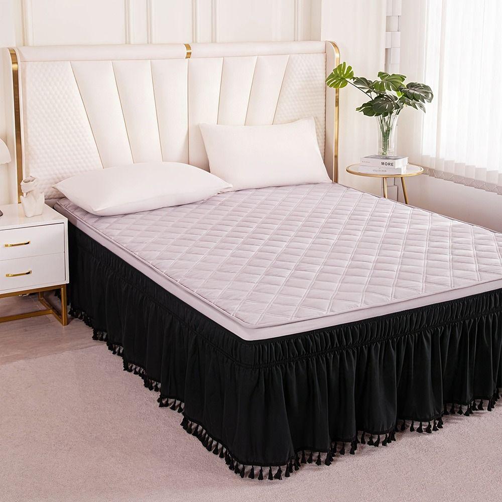 Solid Color Bed Skirts Fade Resistant Bed Cover Protector Bed Ruffles Wrap Bedding Accessory