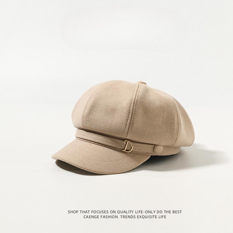 Chapeau Octogonal Rétro Coréen Polyvalent pour Femmes Automne et Hiver Décontracté Coupe-vent Affinant le Visage Béret Style Britannique Chapeau de Peintre