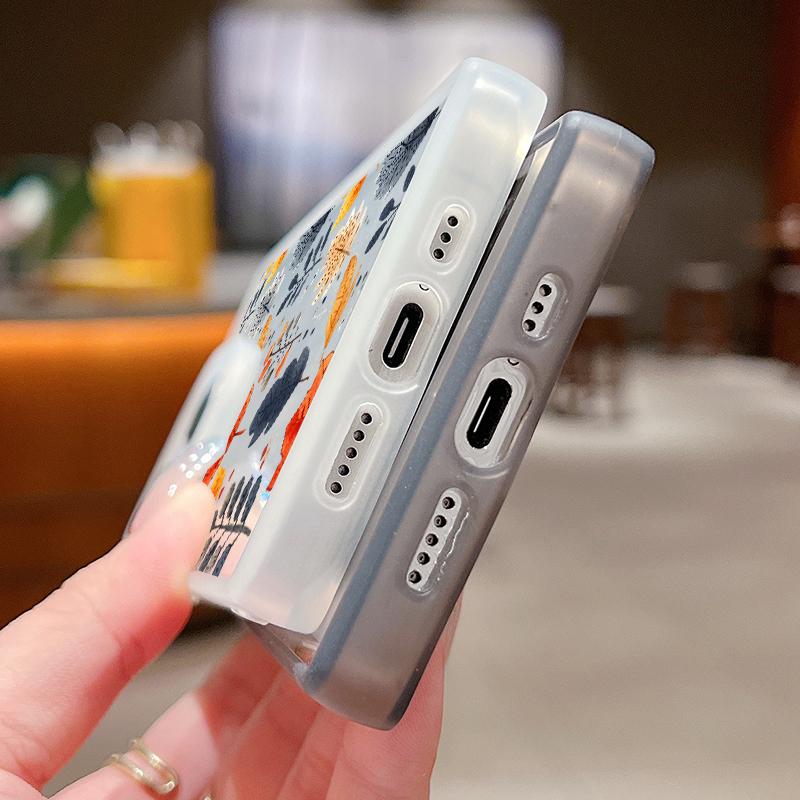 Frosted Square Transparent Phone Case for iPhone 16 Pro 15 14 Plus 13 12 Pro Max 11 Tree Leaves Floral Pattern Tpu Soft Shockproof Slim Cover