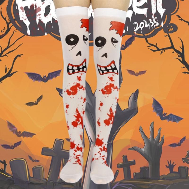 Chaussettes Longues pour Femmes Printemps Été Halloween Au-dessus du Genou Hautes sur la Cuisse Motif Bas Style Campus