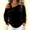Women's Velvet Off Shoulder Top, Loose Fit Pullover Blouse, Asymmetric Neckline for Casual Everyday Wear