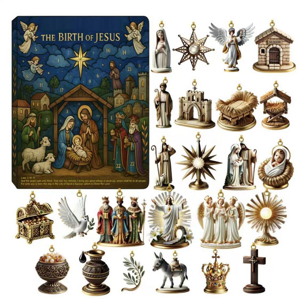 

Nativity Advent Calendar 2025 24-Day Christmas Countdown with 2D acrylic Religious Pendants for Christmas Tree Decoration Gifts A