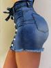 ATC70568 Damen High Waist Mehrfarbiger Paperbag-Design Stretch-Denim-Rock
