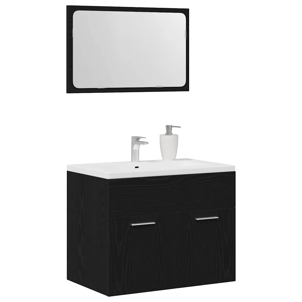 2 Piece Bathroom Furniture Set Black Oak Effect Particleboard