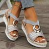Women's Large Size Slope Heel Sandals Shoes Summer Casual Buckle Design Thick Sole Beach Sandals 36-43