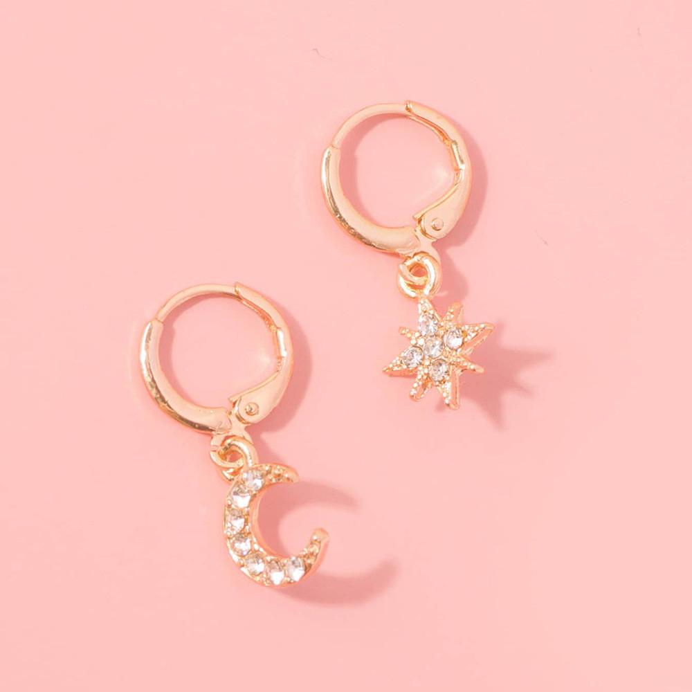 Minimalist Elegant Star Moon Earrings Geometric Alloy Jewelry Perfect Gifting For