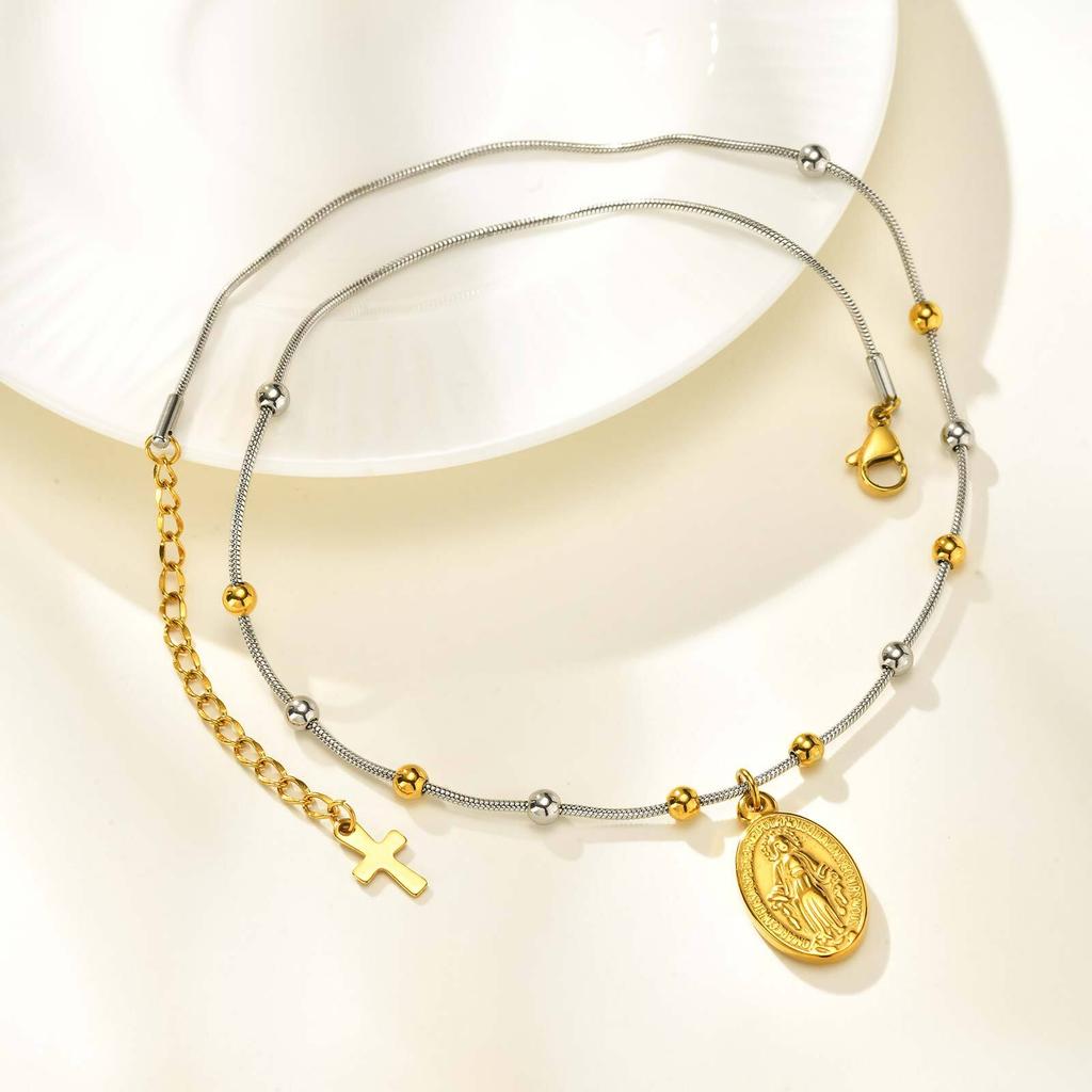 Vnox Rosario della Sacra Vergine Maria Collane Per Donne, Catena in Acciaio Inossidabile Con Coda a Croce, Gioielli Religiosi Preghiera Regalo