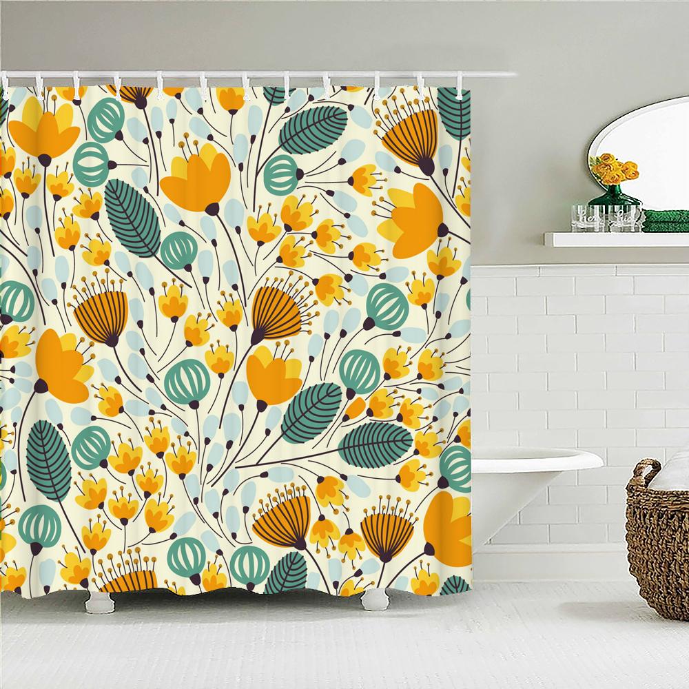 High Quality Leaves Fabric Shower Curtain Waterproof Plant Flower leaf Bath Curtains for Bathroom Decorate with Hooks