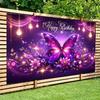2D Glowing Butterfly Birthday Backdrop Purple Sparkle Floral Party Photo Booth Prop