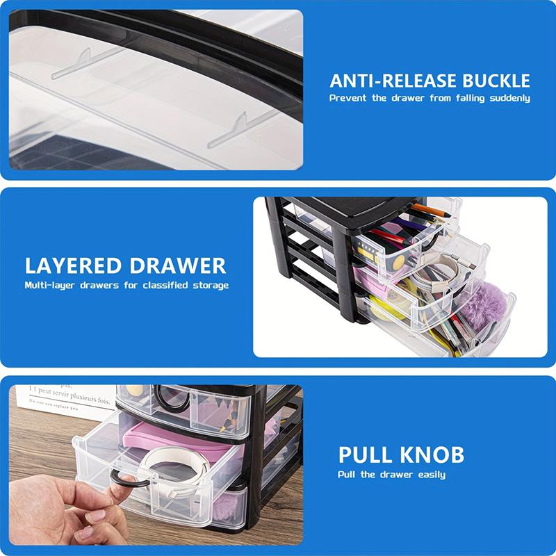 3-Drawer Cosmetic Organizer Box With Transparent Drawers - Durable Plastic Cosmetic Storage Box For Cosmetics Bathroom