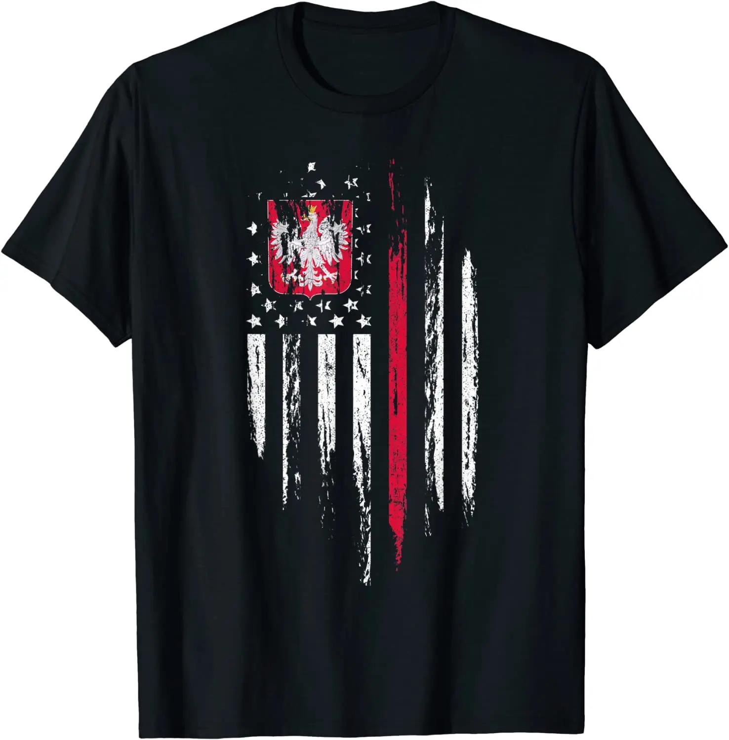 Polish American Flag Combo Poland USA Polska Patriotic Men TShirt Short Sleeve Casual Cotton ONeck Summer Shirts S
