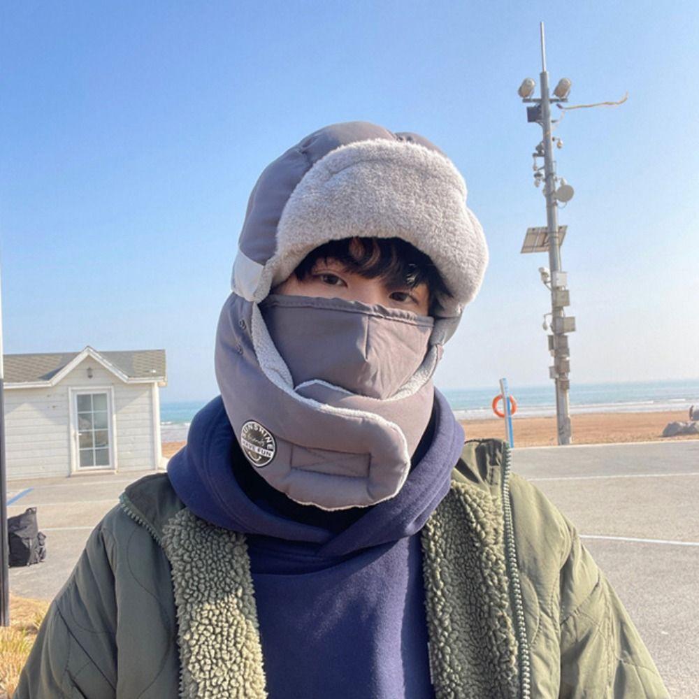 Windproof Winter Earflap Hat Thickened Ski Pullover Cap Fashion Men Ear Protection Cap Cycling