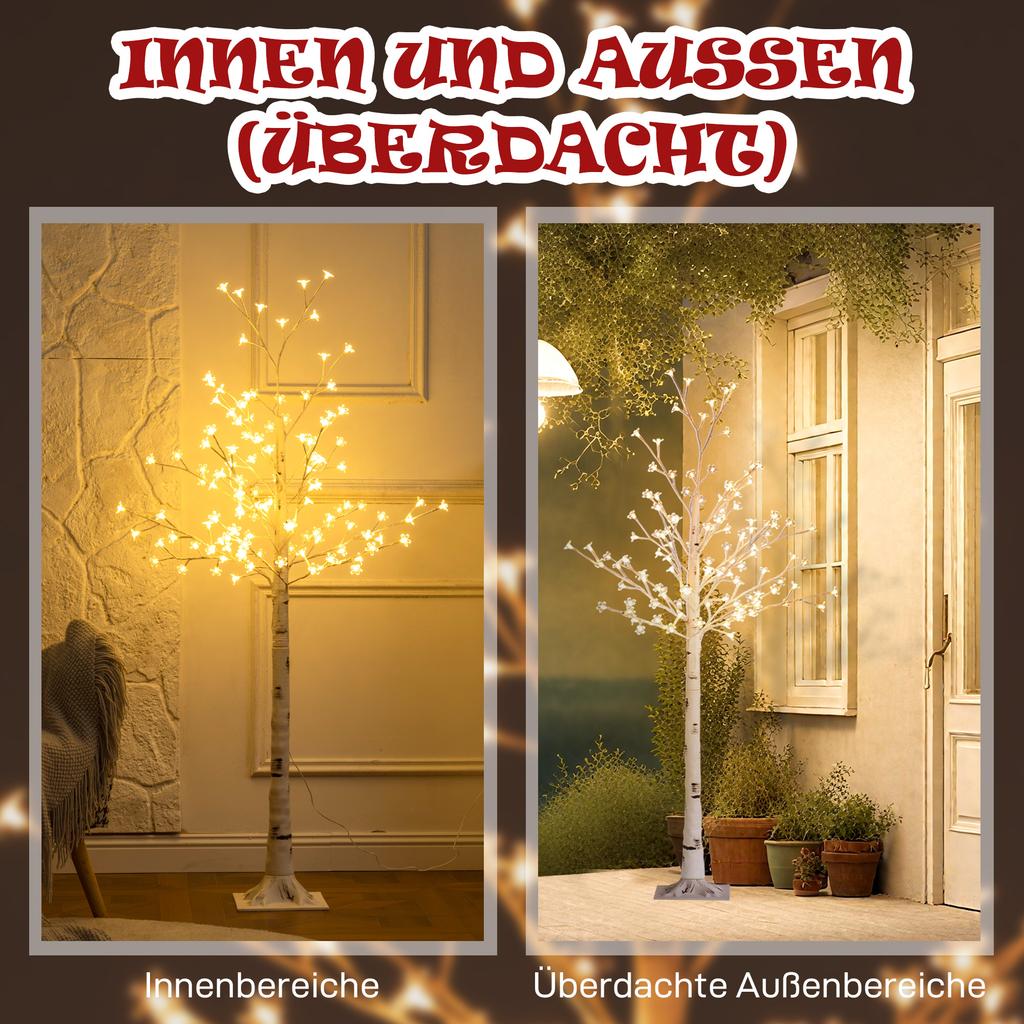 Artificial Tree, Artificial Cherry Blossom Tree, with 120 LEDs, 3 Brightness Levels, Warm White, Realistic Bark, 21 X 21 X 150 Cm