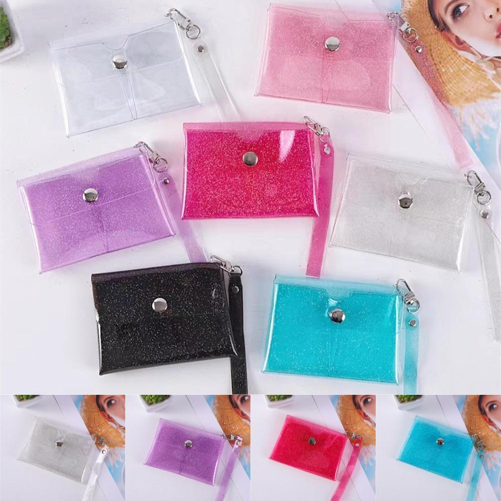Colorful PVC Transparent Coin Purse Wallet Earphone Lipstick Storage Bag with Wrist Strap Girls Portable Key Case Card Holder