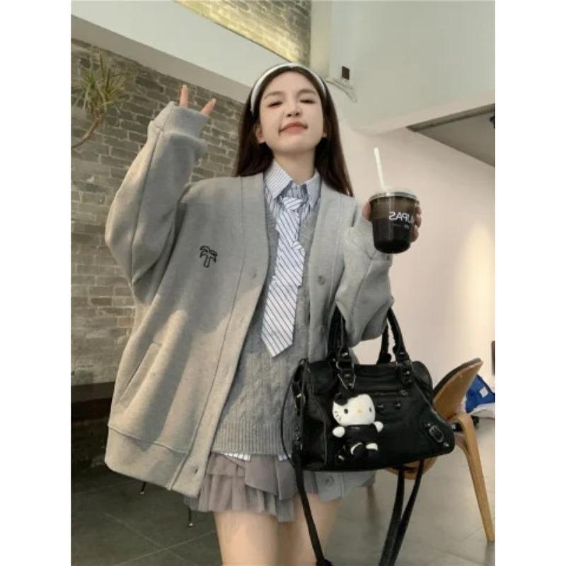 

Осень Универсальные Вышитые V-образный вырез Свободные Высококачественные Топы Новый Кардиган на пуговицах Свитер Куртка Женская Осенняя Одежда 2XL