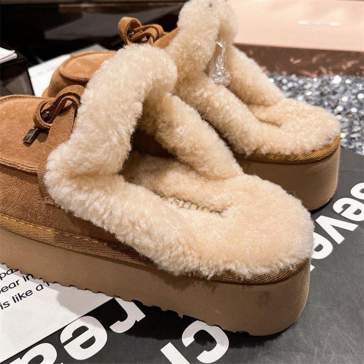 Kunstkarusnahast mähitud peaga karusnahast sussid, naiste plätud, naiste sussid Nišškujundusega hubased mitmekülgsed villased sussid