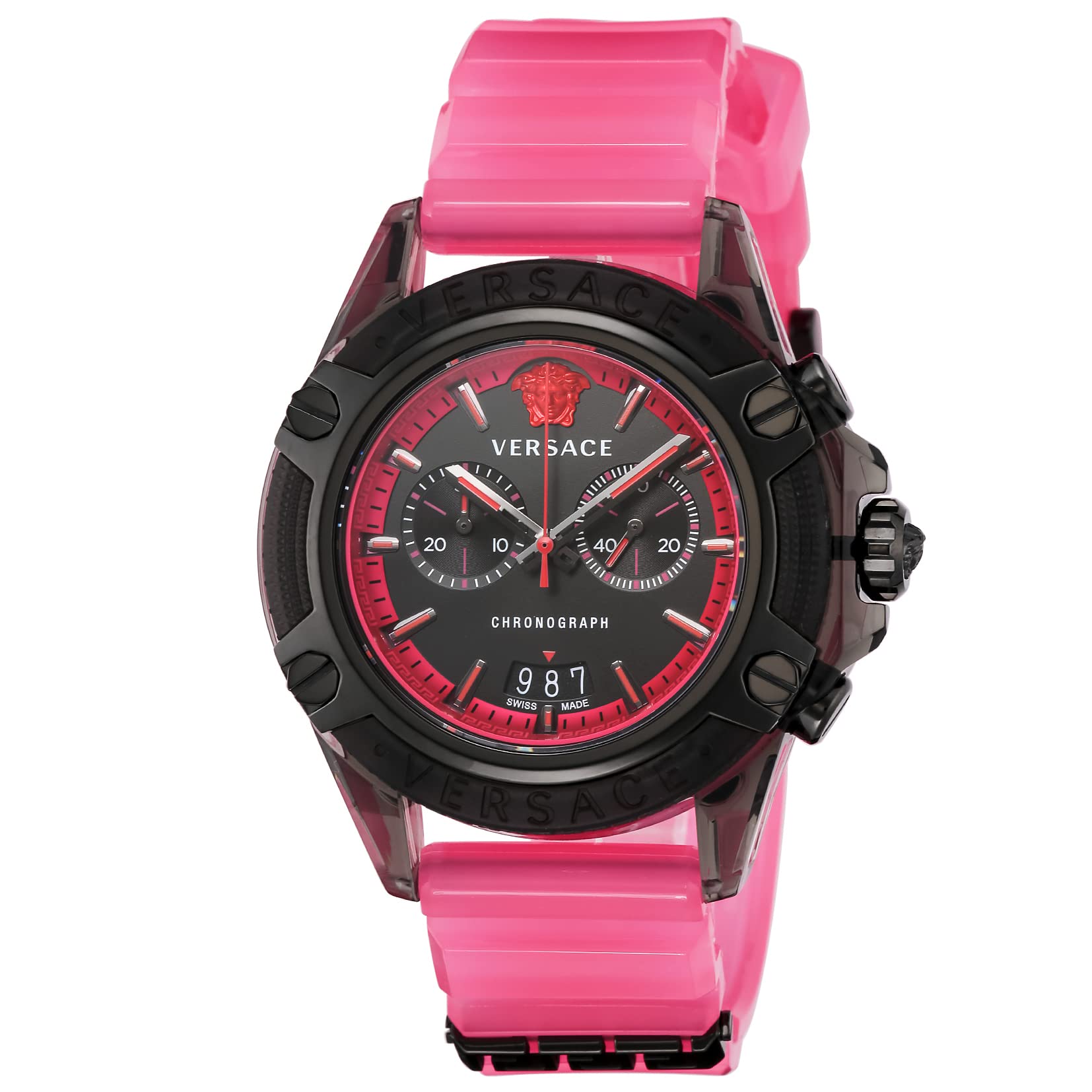 

Watch ICON ACTIVE Black Dial Stainless Steel Sapphire Glass Quartz 45MM Swiss Watch VEZ700221 Pink [Versace] Men s [Item]