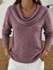 Women's Cowl Neck Long Sleeve Knit Top Regular Fit Vintage Ribbed Pullover Sweater