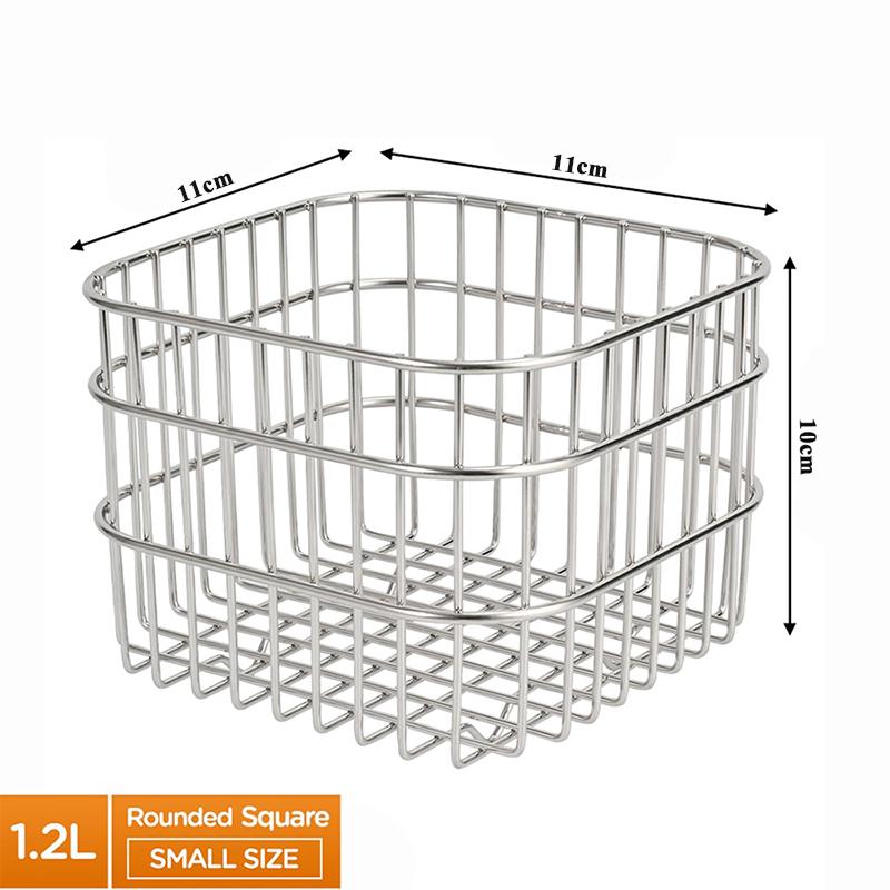 

304 Stainless Steel Wire Fruit Basket, Countertop Organizer for Food Vegetables Snacks Toys, Rounded Square Kitchen Storage Tool