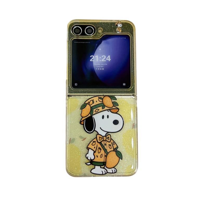 Cute Mango Watermelon Cartoon Snoopy Sparkling Folding Phone Case for Samsung ZFlip 5 6 7 Zflip5/6/7 Funny Fruit Snoopy Cover