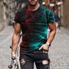 New 3D Splicing Men's Summer Short Sleeved Round Neck Pullover Plus Size Top Casual and Personalized Holiday Polyester T-shirt