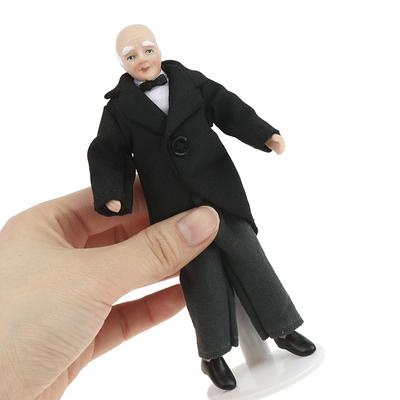 1:12 Dollhouse Miniature Porcelain Doll Model Old Man Servant Butler Doll Toy