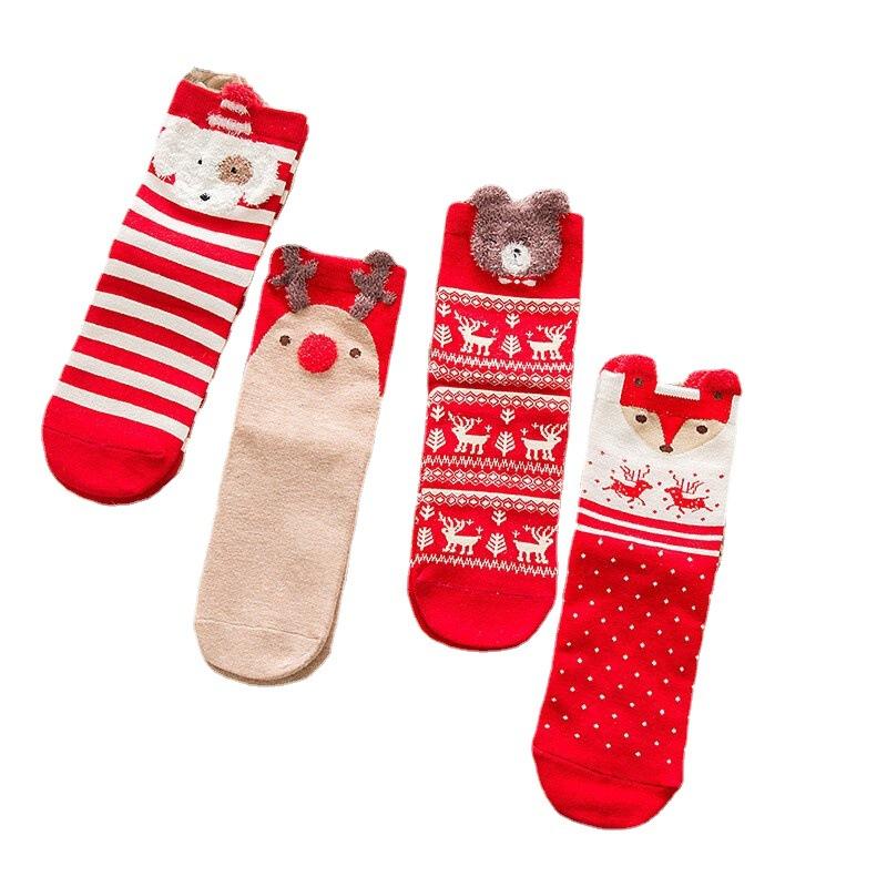 4 pares de calcetines navideños de invierno para mujer, calcetines festivos de animales de dibujos animados, regalos de Navidad para niñas y mujeres
