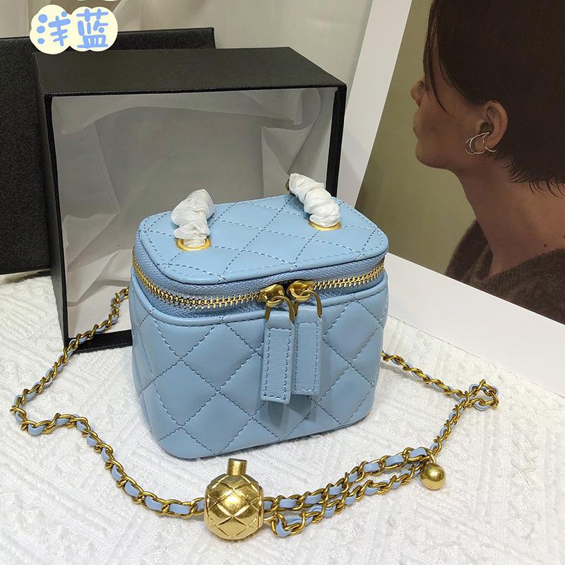 Rhombus chain bag 2024 new sheepskin box bag genuine leather women's bag mini lipstick bag shoulder messenger bag