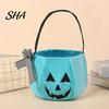 Portable Trick or Treat Bag Halloween Pumpkin Candy for Kids, Tote Decorative Pouch with Handle, Reusable Snack Bucket Party Favors Festive Decoration