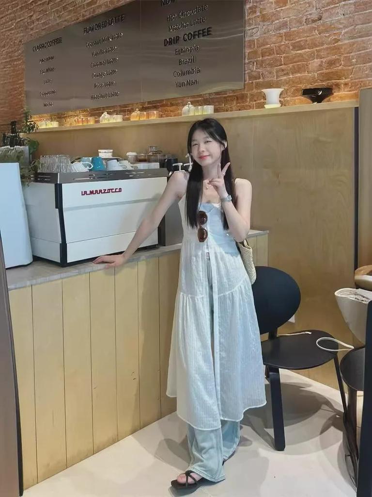 White Mesh Sleeveless Suspender Dress - French Style, Layered, Loose Fit, Slim, Long Skirt, New Summer Collection