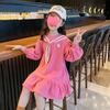 Girls Long Sleeve Dress Fall Casual Princess Style Solid Color Kids 110-160cm