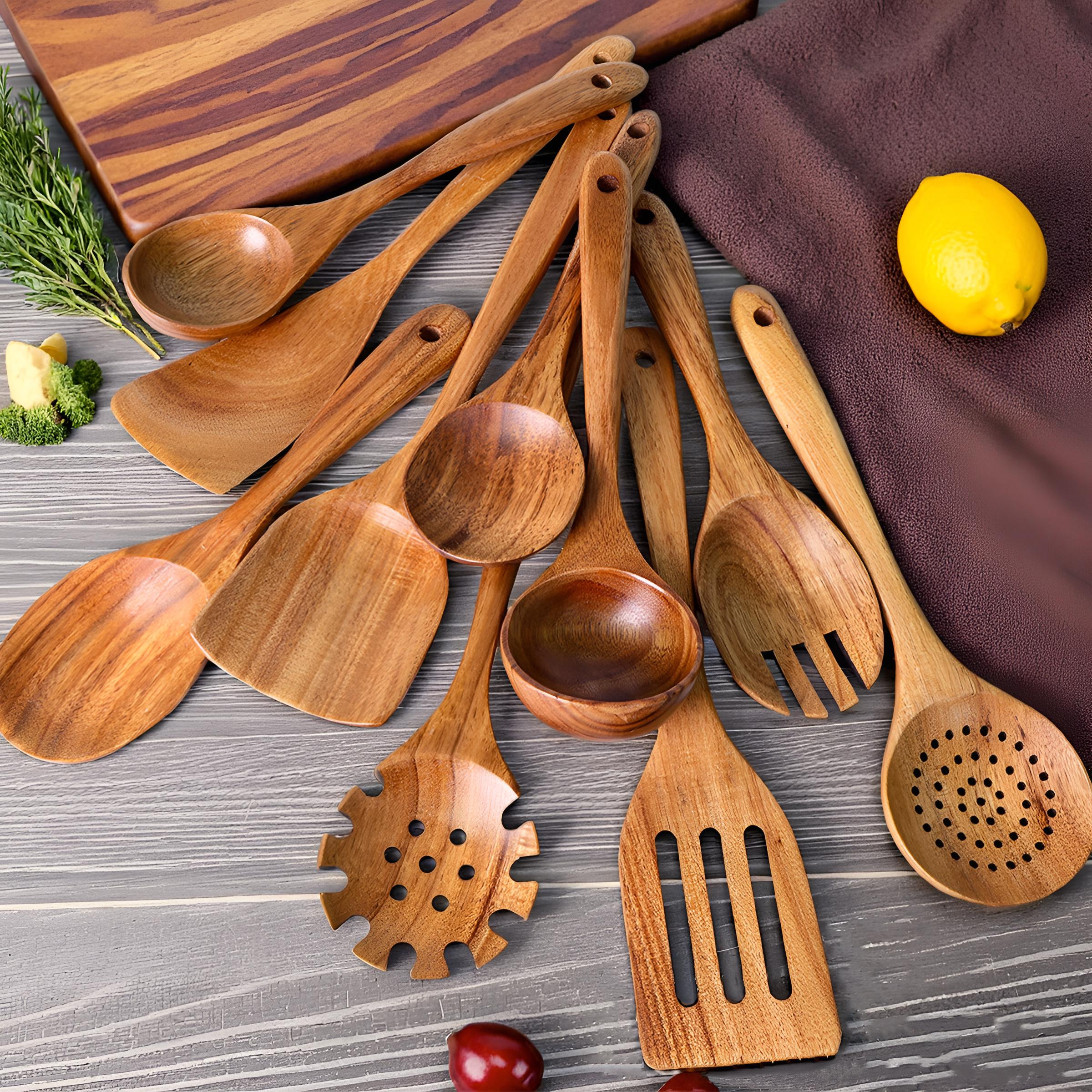 10pcs Wooden Spoons Kitchen Wooden Utensils For Cooking Wooden Kitchen Utensils Set United States