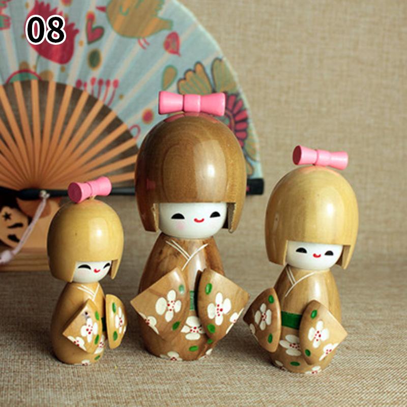 3Pcs/Set Japanese Geisha Kimono Figurine Asian Kokeshi Girl Statue Figure Toy Wooden Traditional Oriental Decor Ornaments