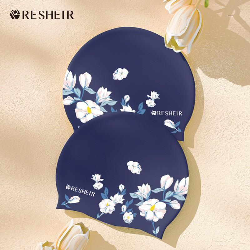 Women's Swimming Cap High-elastic Waterproof Non-restraining Long-hair Special Enlarged Ear Protection Fashionable Printed Silicone New Style