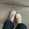French Bow One-button Women's Mary Jane Single Shoes Increase Height In Summer with Skirt Round Head Wedge Heel Ballet Shoes