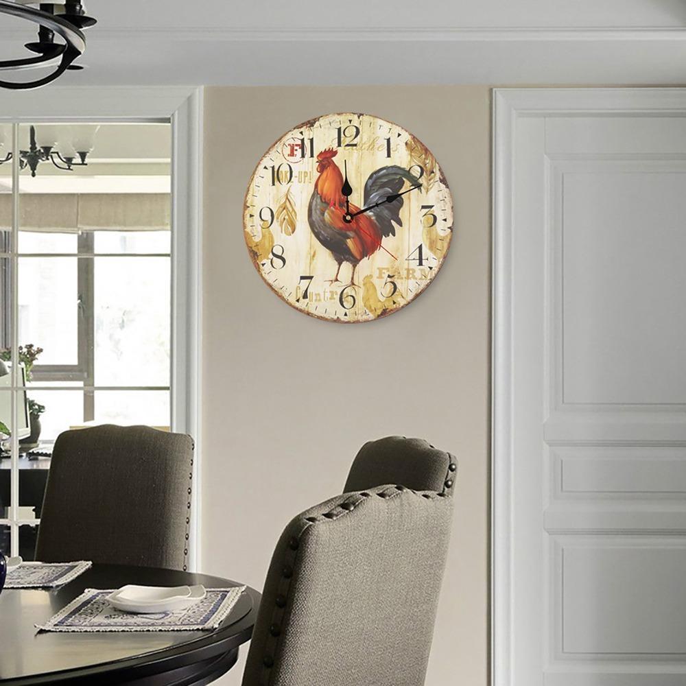 12 Inch Wooden Wall Clock Battery Operated Retro Wall Clock Quartz Wall Clock For Living Room