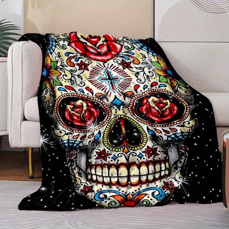 Painted Skull Blanket Aesthetic Soft Warm Throw Blanket Nap Blanket For Couch Sofa Office Bed Camping Travel Multipurpose Gift Blanket For All Season