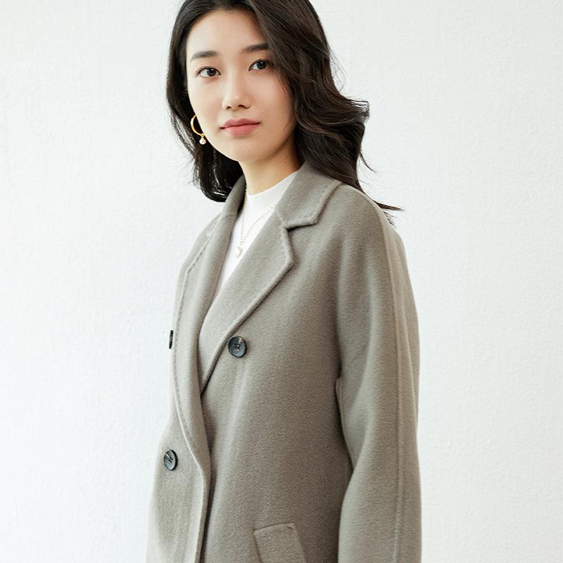 Women's Double-Breasted Wool Coat with Suit Collar - Korean Loose Slimming Style
