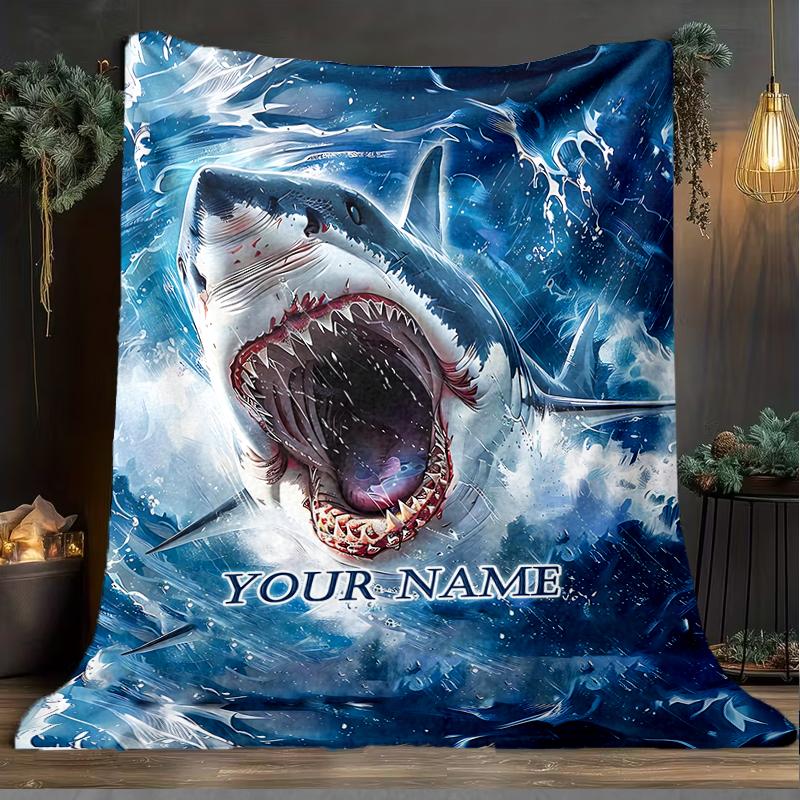 1PC Custom Name Oceanic Predation outdooor Flannel blankets Patterns Throw Blanket All-Season Soft Gift for Couch, Bed, Camping gifts