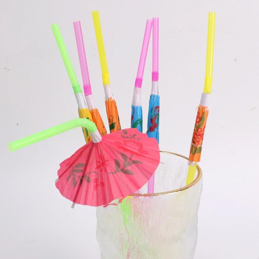 100pcs Disposable Umbrella Straws Plastic Parasol Drinking Straws  Summer