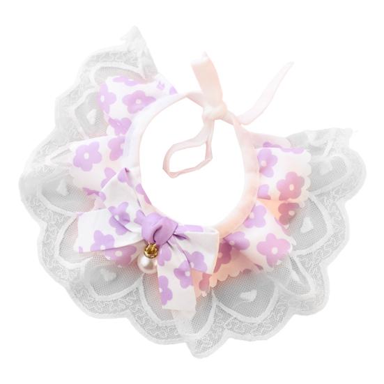 

Нагрудник для домашних животных с кружевной отделкой, яркий цвет, приятный для кожи, цветочный узор, моющийся, декоративный хлопок XS фиолетовый