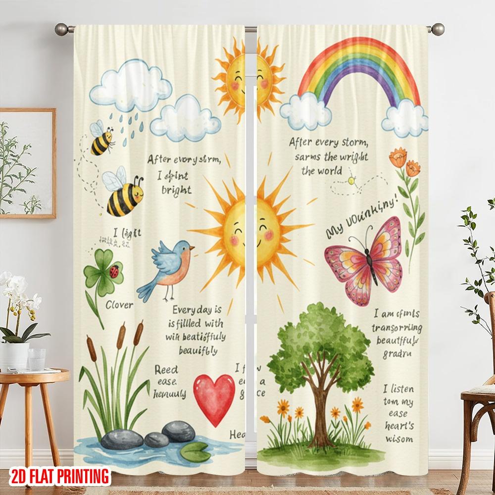 2pcs 2D flat printing Curtains Sweet Moments Gentle Spirit Kindness Fabric Without Electricity Seasonal Party & Holiday Decor