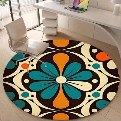 1PC Floral Pattern Office Round Area Rug, Mat Suitable For Office, Under Office Chairs Bedroom Living Room Home Decor, Room Deco