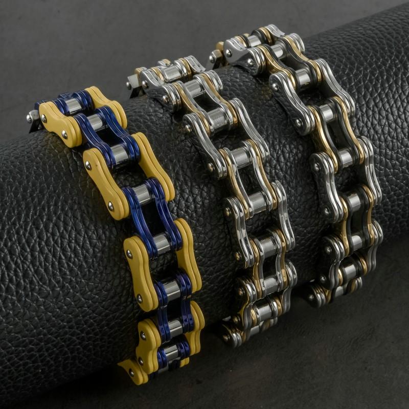 Stainless Steel Cycling Bracelet Men Geometric Design Titanium Plated Biker Wristband With Interlocking Ring Motif