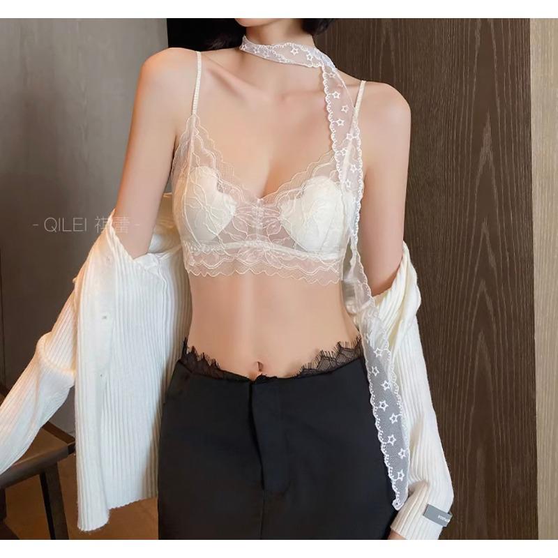 Lace underwear women's summer thin comfortable and breathable without steel ring sexy thin shoulder strap beautiful back bra cover new