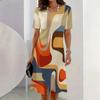 Fashion Women's Crew Neck Dress 3D Casual Color Printing Casual Dress