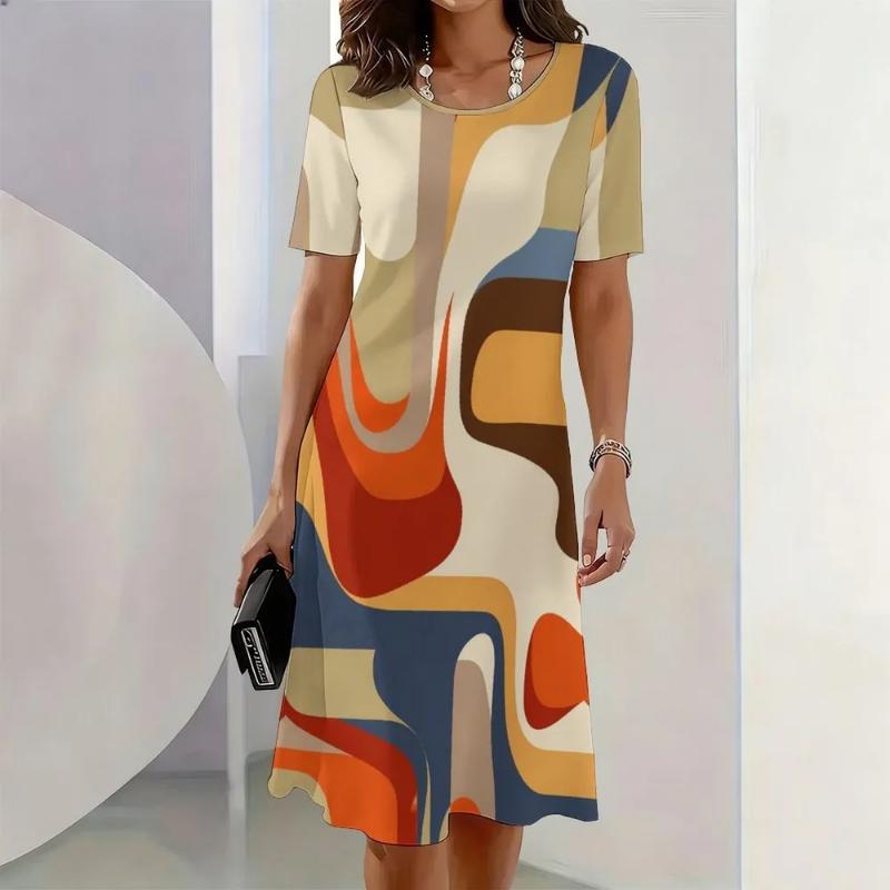 Fashion Women's Crew Neck Dress 3D Casual Color Printing Casual Dress